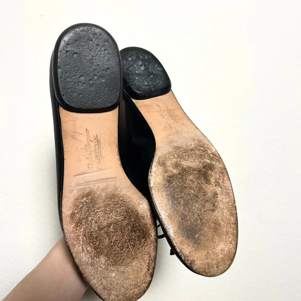 Salvatore Ferragamo Black Leather Bow Boutique Ballet Flat Shoes Womens 7 C